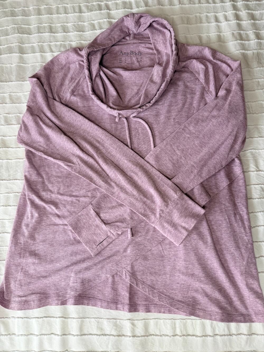 AnyBody Women’s Small Mauve Cowl Neck Hoodie Long Sleeve Soft Pullover Top